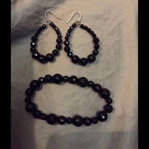 Silver and black earrings bracelet set