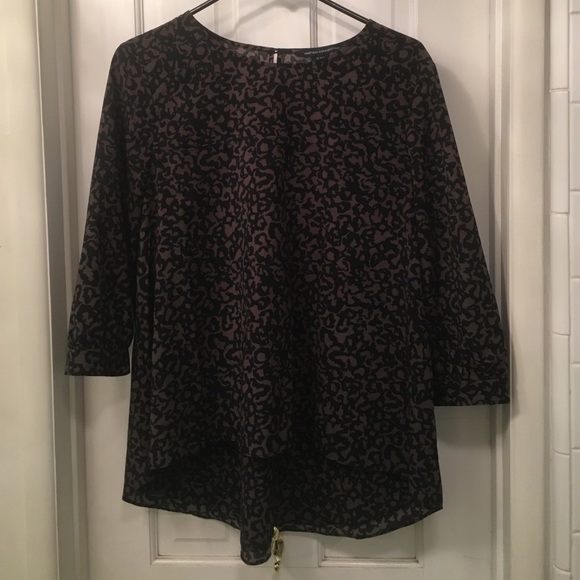 Grey and black leopard print long sleeve blouse.