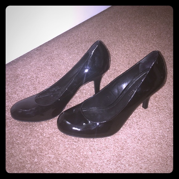 Black patten kitten heels