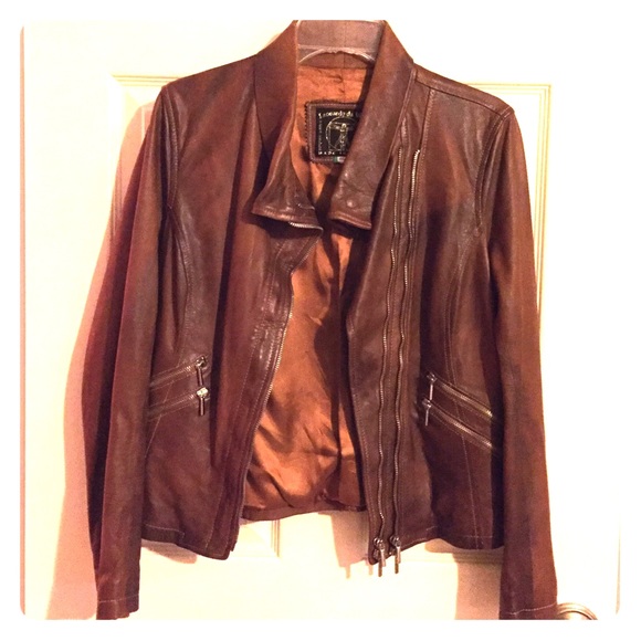 Italian Leather Jacket with Diagonal Multi-Zipper - Picture 1 of 4