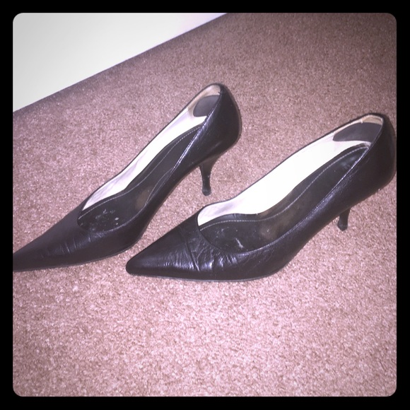 Black leather coach kitten heels