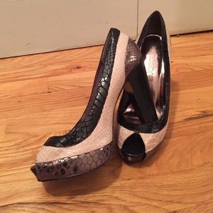 Platform Python Tri-Colored Peep Toe Chunky Heels