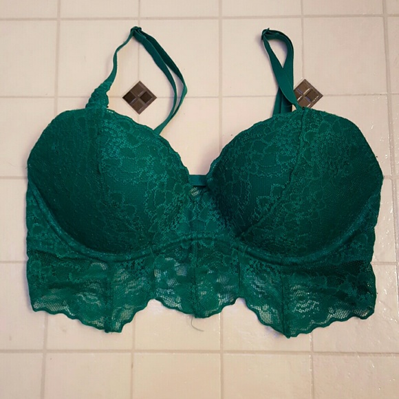 Victoria's Secret Pink dark green lace bralette.
