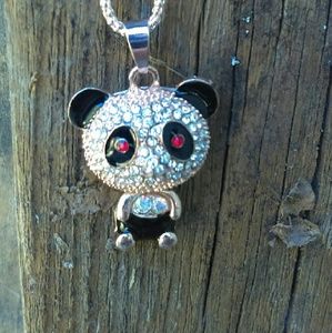 Cute Crystal Panda Pendant and Necklace