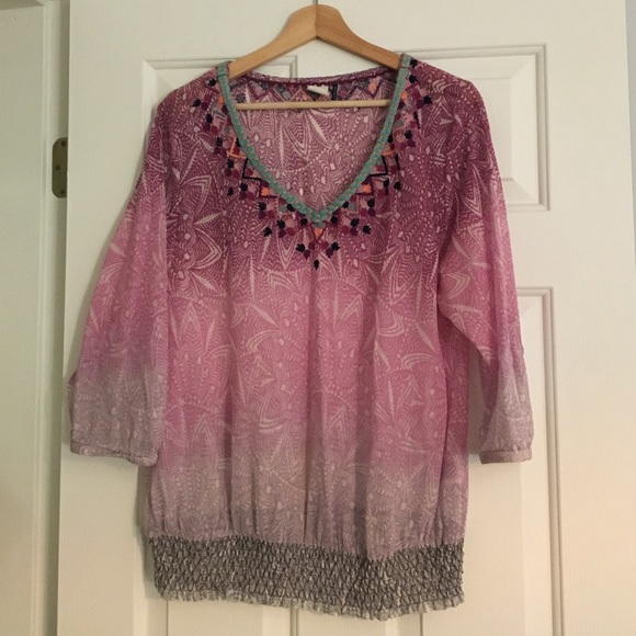 MOVING SALE Embroidered Open-weave Blouse