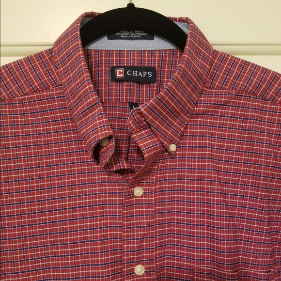 Chaps wrinkle-free red plaid button-down shirt