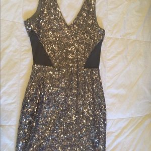 BEBE Silver sequin mini dress