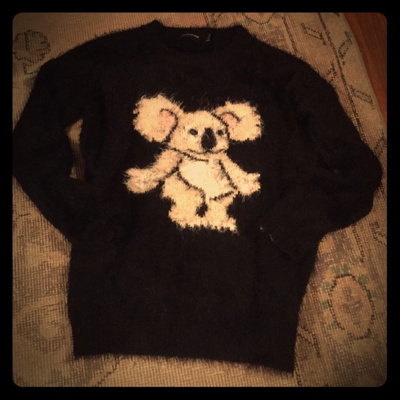Fuzzy black sweater w/ koala!