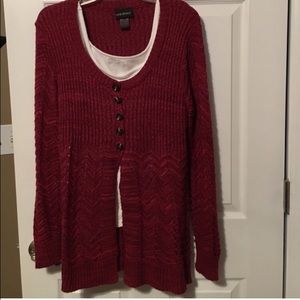 Red scoop neck cardigan