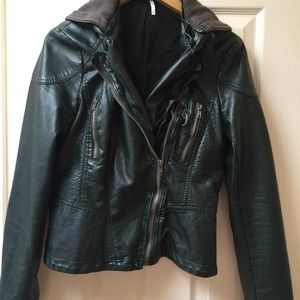 Free People dark green faux leather jacket