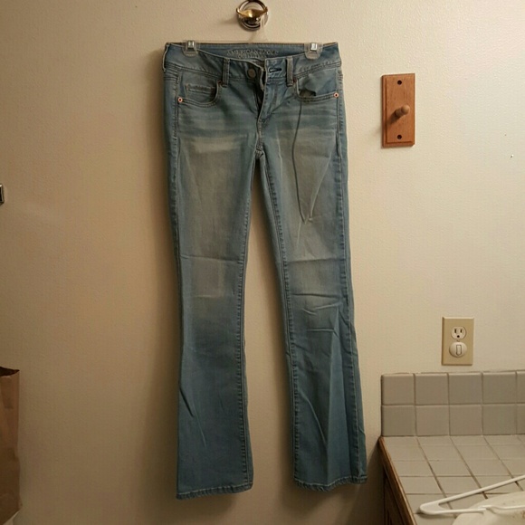 Light faded blue American Eagle kick boot jean