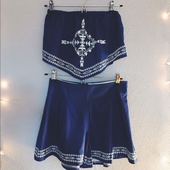 Blue tribal print two piece set