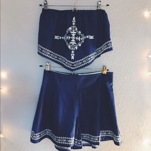Blue tribal print two piece set