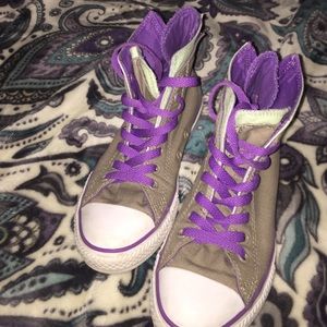 Grey, purple and turquoise high tops