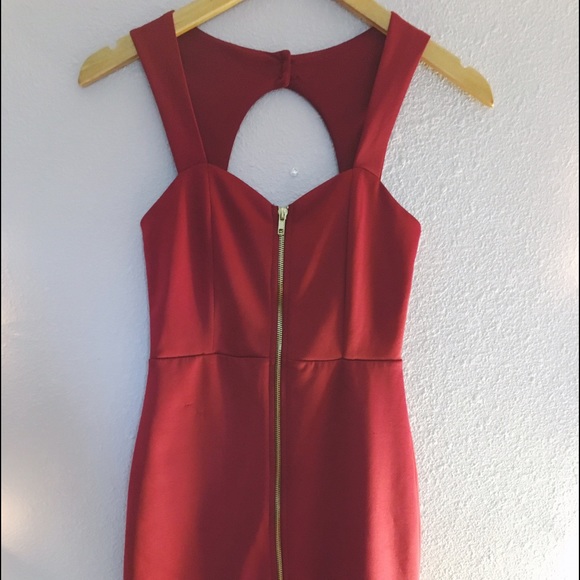 Red dress with gold zipper