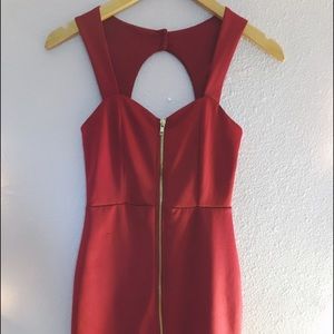 Red dress with gold zipper