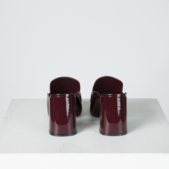 Prada Tassel Patent Leather Block-Heel Mules, Wine - Picture 2 of 4