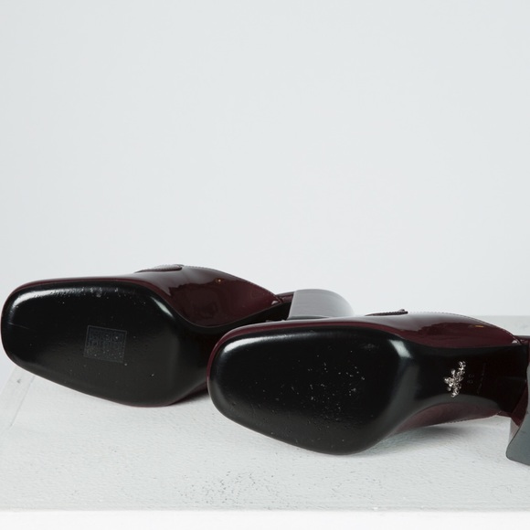 Prada Tassel Patent Leather Block-Heel Mules, Wine - Picture 4 of 4