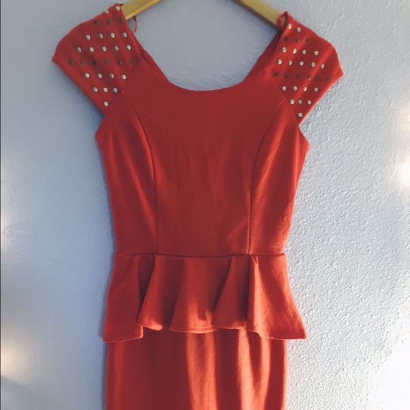 Red Peplum Dress with gold studs