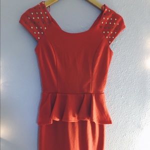 Red Peplum Dress with gold studs