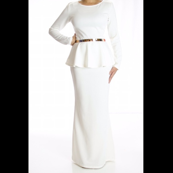 Ivory long sleeve peplum dress
