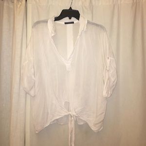 White collared tied blouse