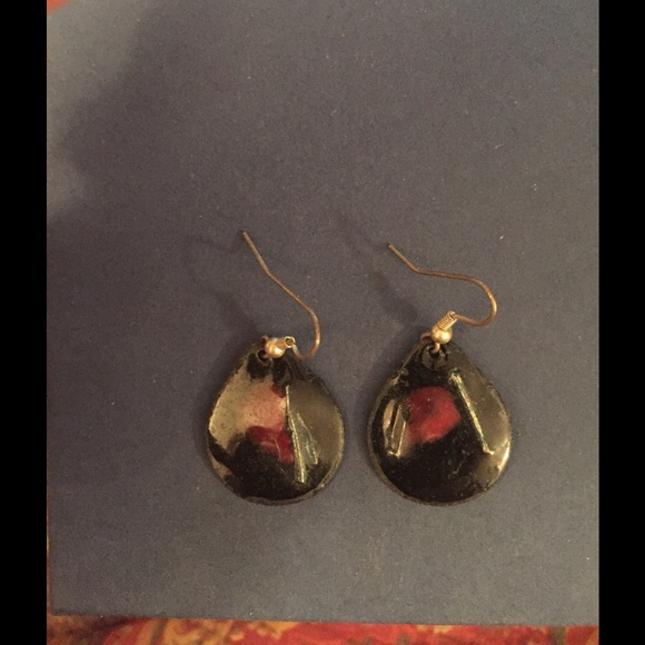 Enamel Red/Black Necklace/Earrings - Picture 1 of 2