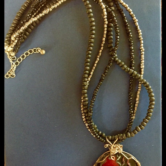 Enamel Red/Black Necklace/Earrings - Picture 2 of 2