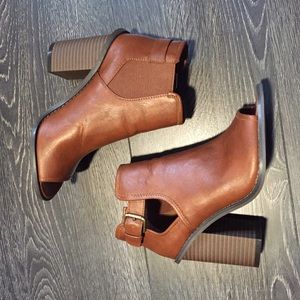 Tan Buckle Cutout Booties