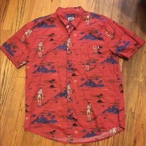 Mens skeleton astronaut woven button up shirt