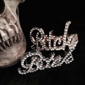 3-Finger Rhinestones B*tch Statement Ring