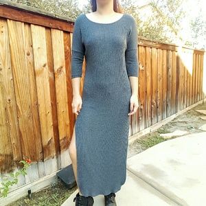 Charcoal ribbed maxi dress with side slit