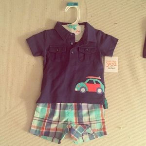 🚫SOLD🚫NWT Carter's two-piece polo & plaid shorts