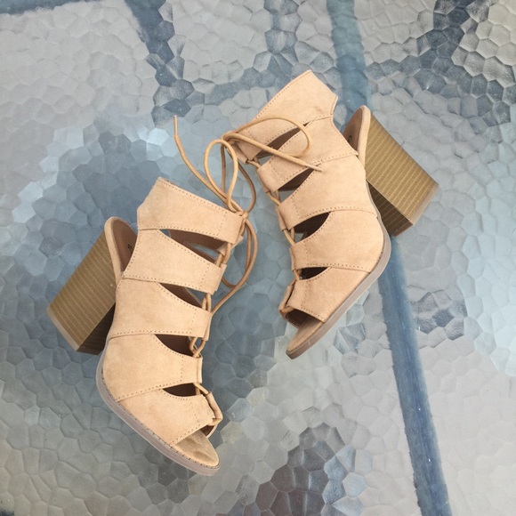 Toffee slit cutout lace up heels - Picture 3 of 5