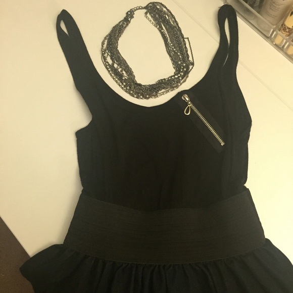 Black Cotton & Blue Denim Edgy Zipper Dress - Picture 3 of 4
