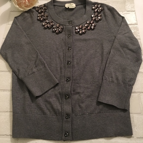 Kate Spade Jeweled Embellished Cardigan in Grey - Picture 2 of 4