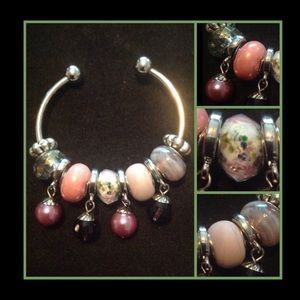 Rose Murano bead charm cuff bracelet