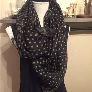 Adorable Printed Black and Tan Polka Dot Scarf.