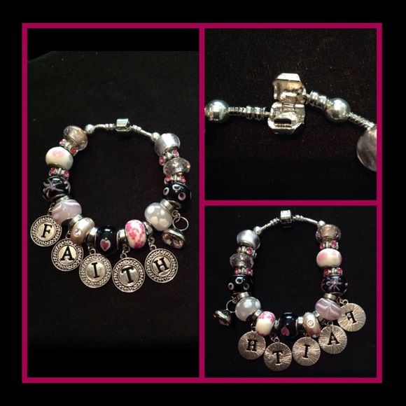 "FAITH" Murano bead charm bracelet