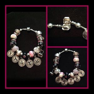"FAITH" Murano bead charm bracelet