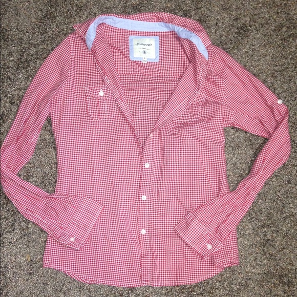 Red and white checkered button up, size small