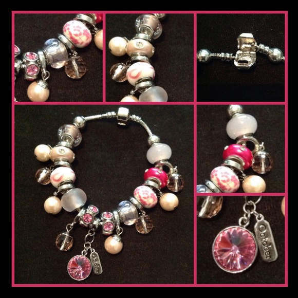 Oct birthstone Murano bead charm bracelet