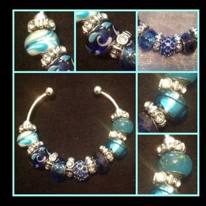 Turquoise Crystal Murano bead charm cuff bracelet