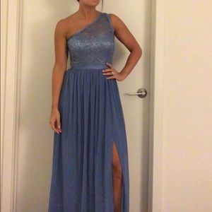 Davids Bridal Long One Shoulder Lace Dress