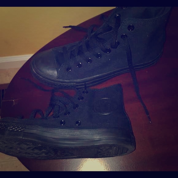 Black on black high top converse