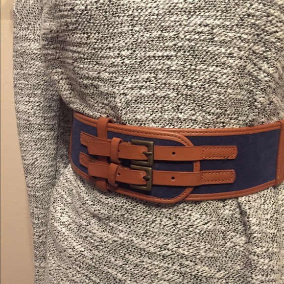 Blue Suede and Camel Leather Waist Belt
