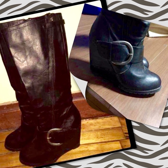 Black wedge boots