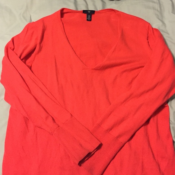 V-neck coral long sleeve sweater