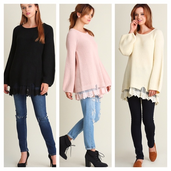 BEAUTIFUL, LACE HEM SWEATER! - Picture 3 of 3