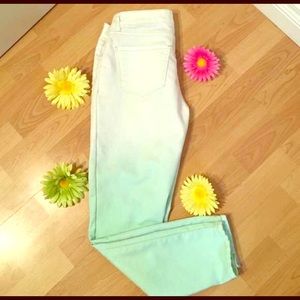 White to teal ombré pants
